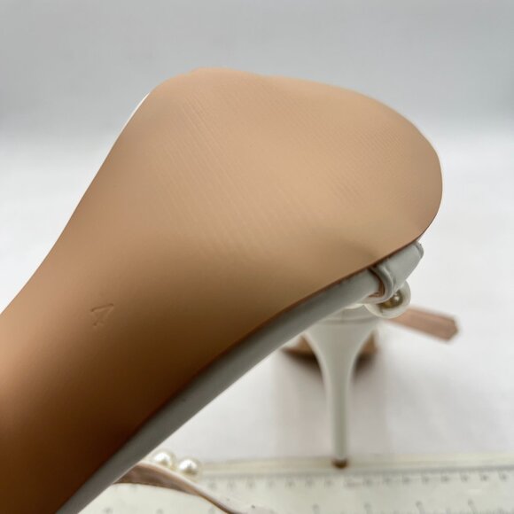 Tang'scuisins White Open Toe Pearl Studded Sandal Ankle Strap Stiletto Heel Shoe - Picture 6 of 8